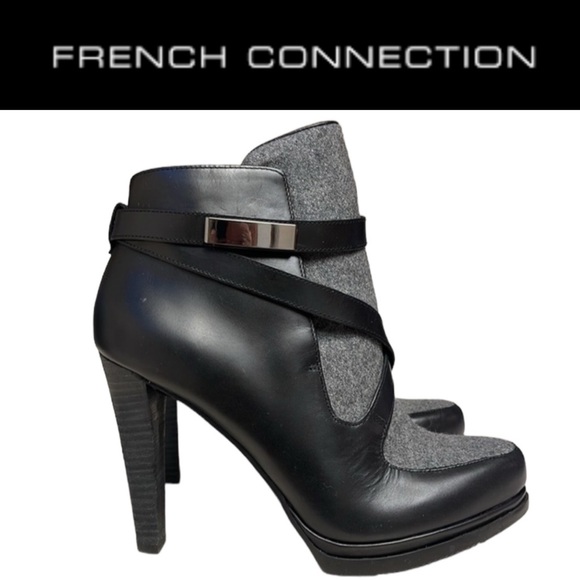 French Connection Shoes - FRENCH CONNECTION SERENA LEATHER HEELED BOOTS BOOTIES